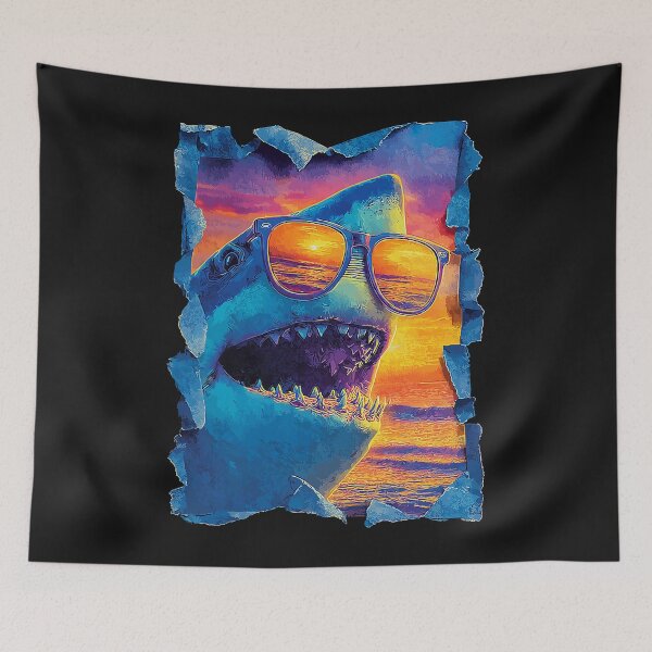 Item preview, Shark with Sunglasses Sunset Beach Tropical Animal Summer designed and sold by Littermin.