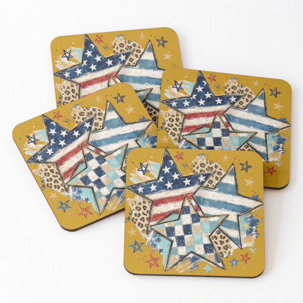Item preview, Grunge Americana Stars: Leopard Print & Checkered Patriotic Art designed and sold by TatyanaArt.