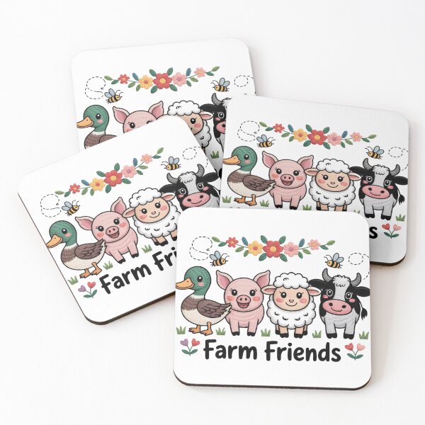 Item preview, Whimsical Faux Embroidery Farm Friends Art - Cute Cottagecore Barnyard Animals Design designed and sold by Picasfarmer.