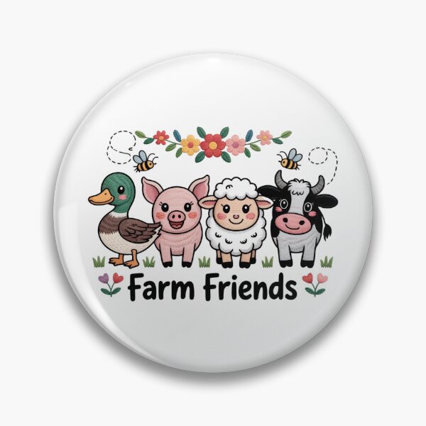 Item preview, Whimsical Faux Embroidery Farm Friends Art - Cute Cottagecore Barnyard Animals Design designed and sold by Picasfarmer.
