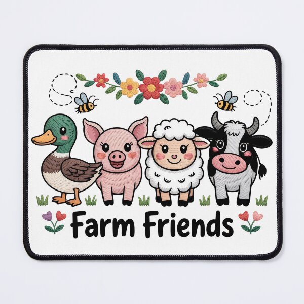 Item preview, Whimsical Faux Embroidery Farm Friends Art - Cute Cottagecore Barnyard Animals Design designed and sold by Picasfarmer.