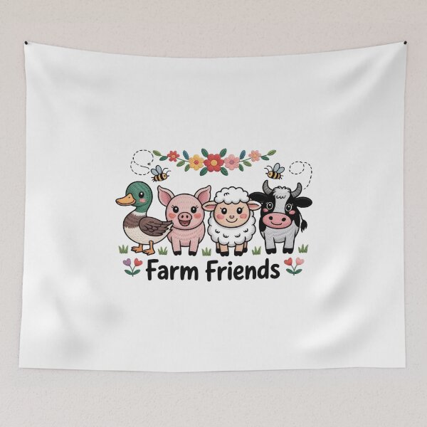 Item preview, Whimsical Faux Embroidery Farm Friends Art - Cute Cottagecore Barnyard Animals Design designed and sold by Picasfarmer.