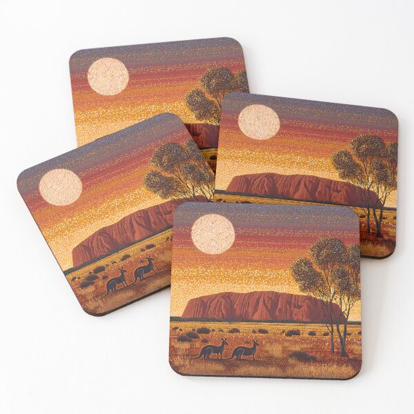 Item preview, Aboriginal Inspired Dot Art - Two Kangaroos Near Uluru designed and sold by GrinGalore.