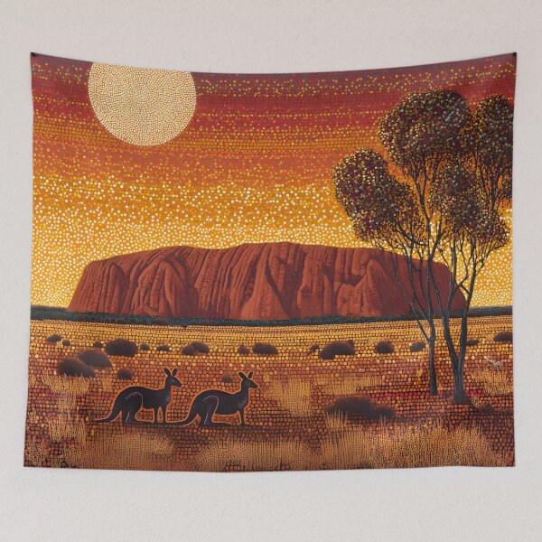 Item preview, Aboriginal Inspired Dot Art - Two Kangaroos Near Uluru designed and sold by GrinGalore.
