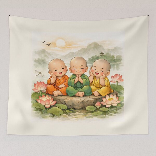 Item preview, Happy Little Monks Spiritual Art designed and sold by hutofdesigns.
