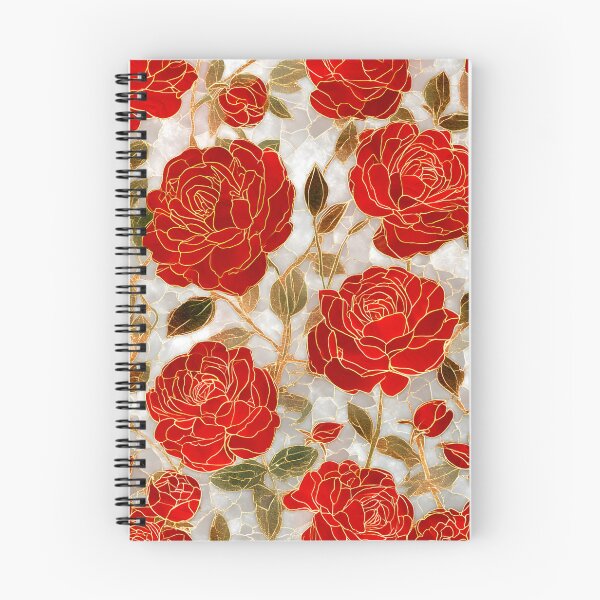 Item preview, Red Roses Blooming Stained Glass Gold Floral Pattern designed and sold by GrinGalore.