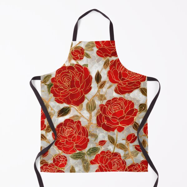 Item preview, Red Roses Blooming Stained Glass Gold Floral Pattern designed and sold by GrinGalore.