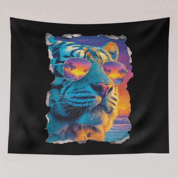 Item preview, Tiger with Sunglasses Sunset Tropical Feline Animal Summer designed and sold by Littermin.