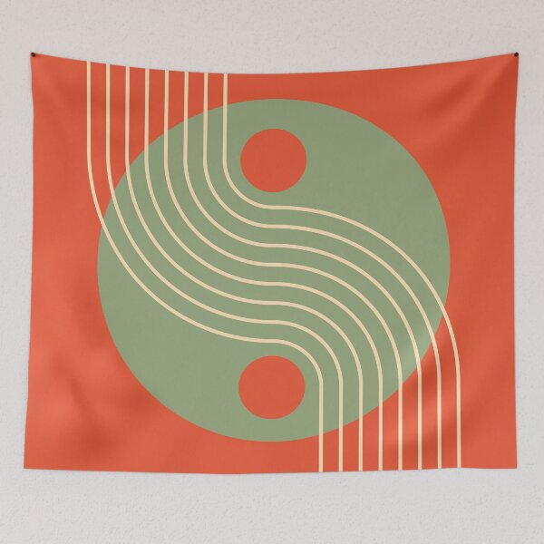 Item preview, Mid Century Abstract Yin Yang Geometric Wave in Desert Oasis Terracotta Sage designed and sold by nineFlorals.