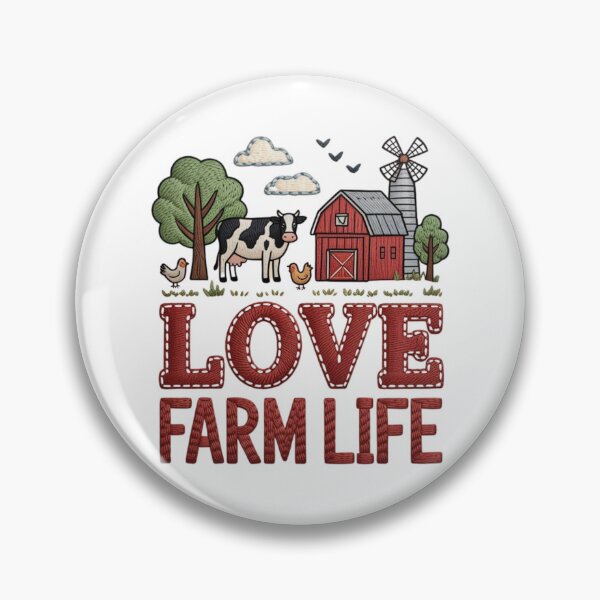 Item preview, Whimsical Faux Embroidery Love Farm Life Art - Rustic Barnyard Landscape Design designed and sold by Picasfarmer.