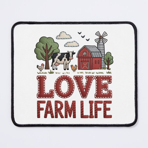 Item preview, Whimsical Faux Embroidery Love Farm Life Art - Rustic Barnyard Landscape Design designed and sold by Picasfarmer.