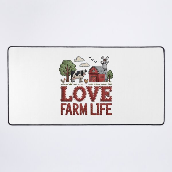 Item preview, Whimsical Faux Embroidery Love Farm Life Art - Rustic Barnyard Landscape Design designed and sold by Picasfarmer.