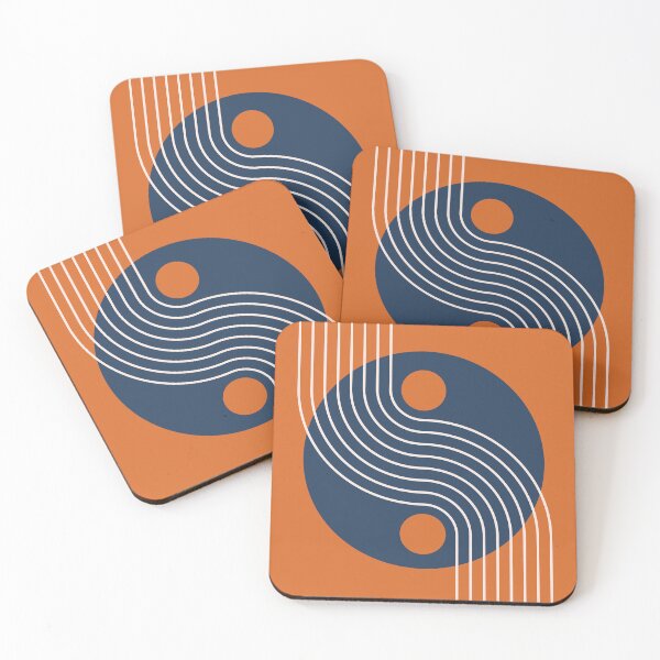 Item preview, Mid Century Abstract Yin Yang Geometric Wave in navy blue and burnt orange designed and sold by nineFlorals.