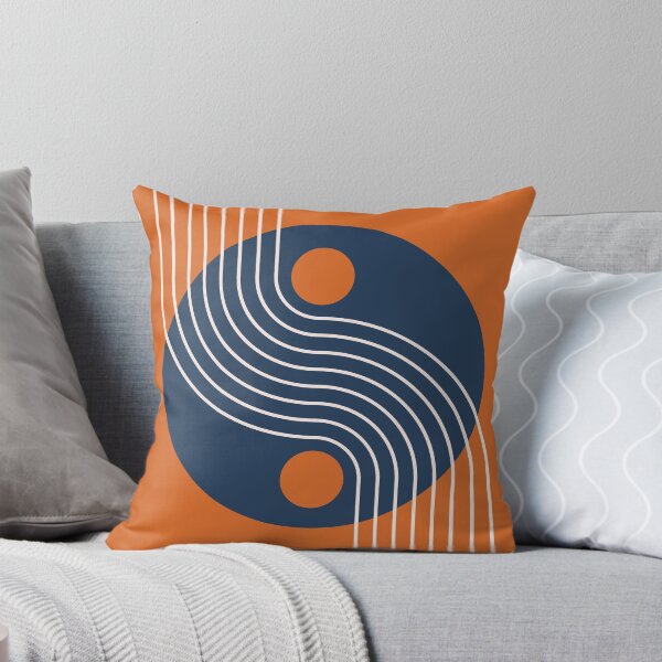 Item preview, Mid Century Abstract Yin Yang Geometric Wave in navy blue and burnt orange designed and sold by nineFlorals.