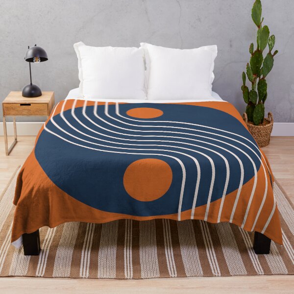Item preview, Mid Century Abstract Yin Yang Geometric Wave in navy blue and burnt orange designed and sold by nineFlorals.