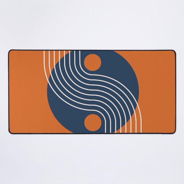 Item preview, Mid Century Abstract Yin Yang Geometric Wave in navy blue and burnt orange designed and sold by nineFlorals.