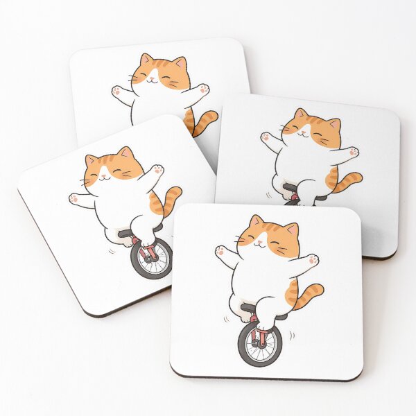 Item preview, Cute Orange Cat Riding Unicycle Kawaii Circus Balance Illustration designed and sold by NoopnyangStudio.