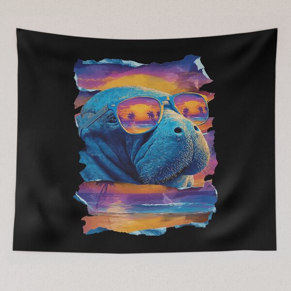 Item preview, Manatee with Sunglasses Sunset Beach Tropical Animal Summer designed and sold by Littermin.