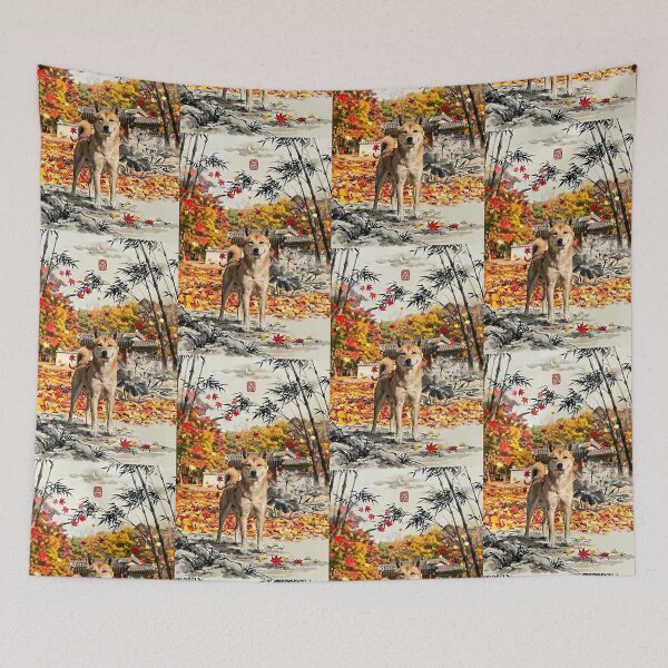 Item preview, "Jindo Dog in Autumn Bamboo Forest: Korean Traditional Style" designed and sold by SOOstudio73.