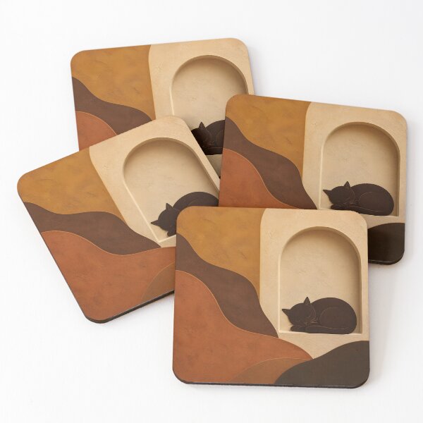 Item preview, Cozy Sleeping Cat Minimalist Terracotta Abstract Waves designed and sold by Glitchart66.
