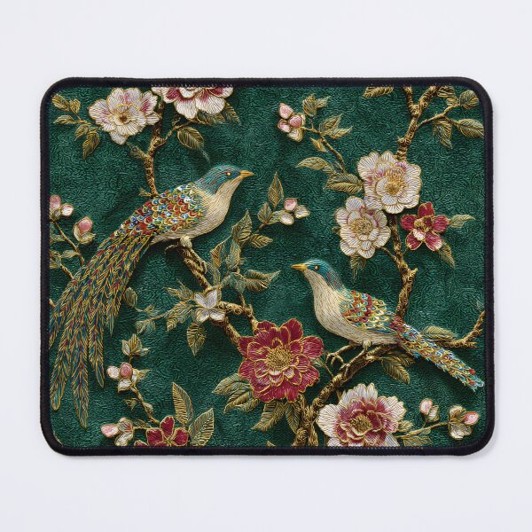 Item preview, Silk Floral Emerald Birds Embroidery Chinese Wallpapers designed and sold by GrinGalore.