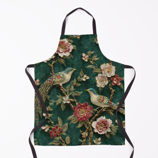 Item preview, Silk Floral Emerald Birds Embroidery Chinese Wallpapers designed and sold by GrinGalore.