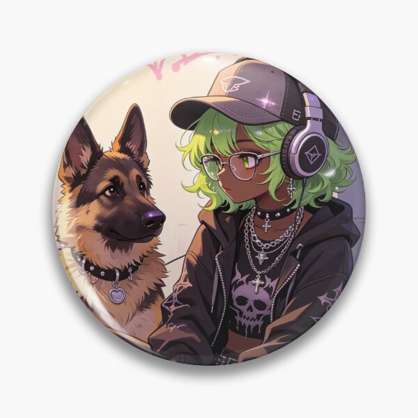 Item preview, Anime Goth Girl with German Shepherd Streetwear Aesthetic designed and sold by unboxedbyJuls.