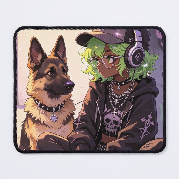 Item preview, Anime Goth Girl with German Shepherd Streetwear Aesthetic designed and sold by unboxedbyJuls.