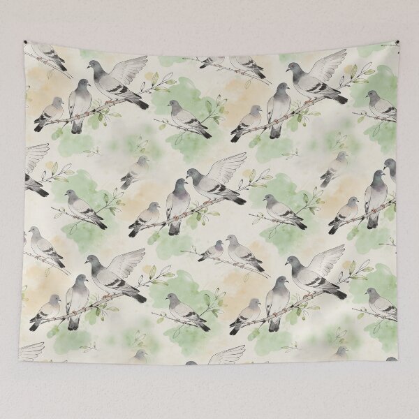 Item preview, Vintage Watercolor Pigeon on Green Branches Pattern designed and sold by wissal.studio.