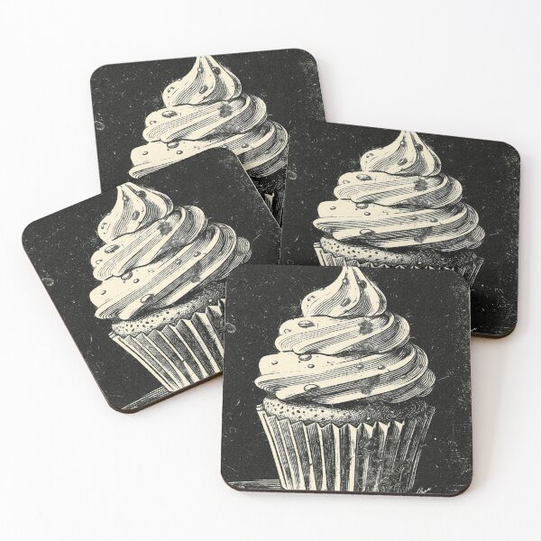 Item preview, Vintage Linocut Cupcake Dark Gothic Dessert Illustration designed and sold by Hen-C-Art.