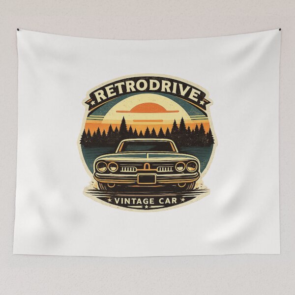 Item preview, Retrodrive Vintage Car Sunset Retro Graphic T-Shirt Design designed and sold by RelateAndTee.