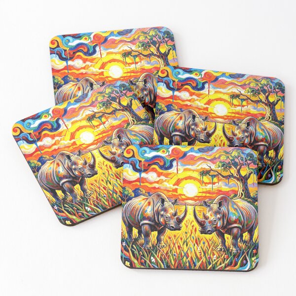 Item preview, Rhinos at sunset designed and sold by George Hutton Hunter.
