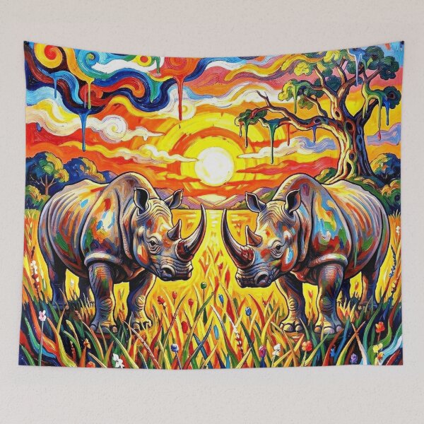 Item preview, Rhinos at sunset designed and sold by George Hutton Hunter.