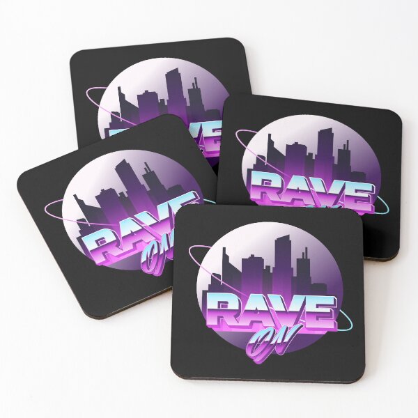 Item preview, Rave On Synthwave Neon City Skyline 80s Retro Chrome Typography Festival Art designed and sold by DERA RAY.
