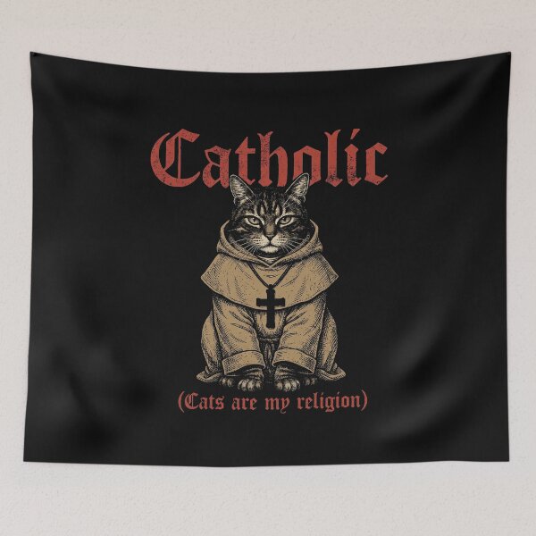 Item preview, Catholic Cats Are My Religion Funny Monk Feline Vintage Engraving designed and sold by AdyKurniawan.