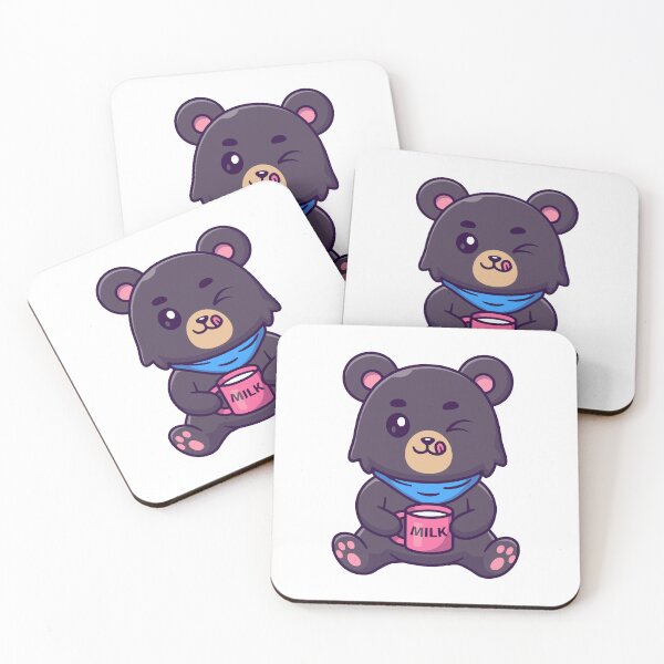 Item preview, Cute Winking Black Bear with Milk Mug designed and sold by rarebutnocar.