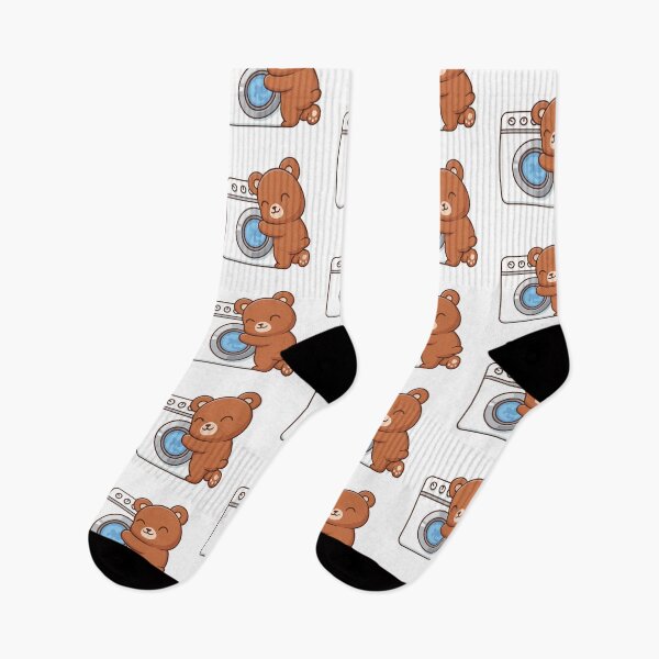 Item preview, Cute Bear Hugging Washing Machine Cartoon designed and sold by rarebutnocar.