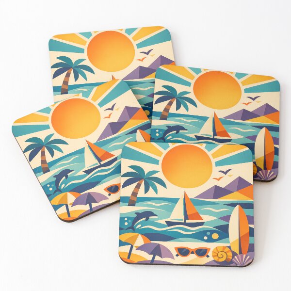 Item preview, Geometric Seaside with Yacht, Dolphin and Sun designed and sold by InkSmithery.