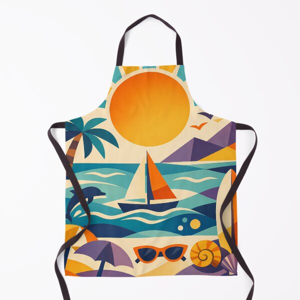 Item preview, Geometric Seaside with Yacht, Dolphin and Sun designed and sold by InkSmithery.