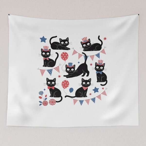 Item preview, Cute Black Cat USA Flag Firework Patriotic 4th of July designed and sold by sailorjessiArt.