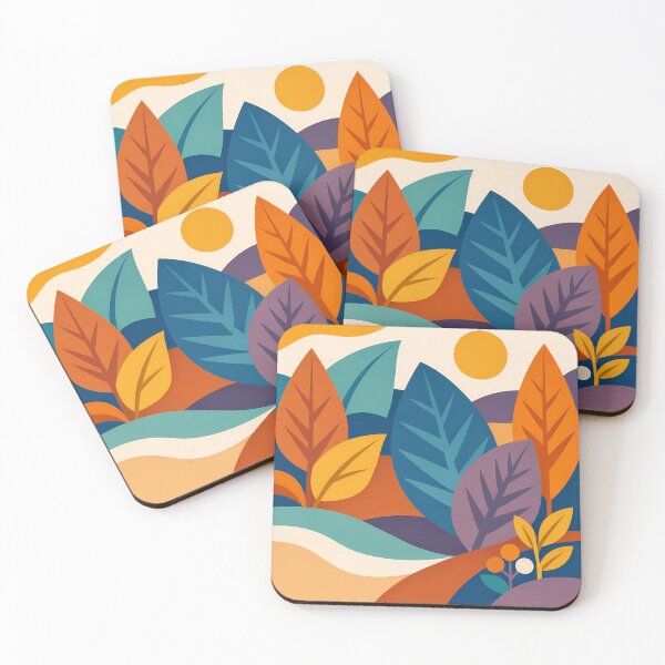 Item preview, Geometric Botanical Leaves with Sunlit Hills designed and sold by InkSmithery.