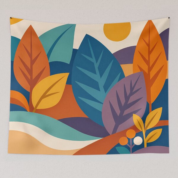 Item preview, Geometric Botanical Leaves with Sunlit Hills designed and sold by InkSmithery.