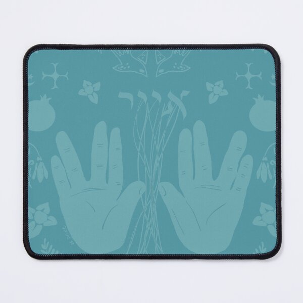 Item preview, Folk blue Hamsa and Priestly blessing hand drawn jewish art designed and sold by Simcha Art.
