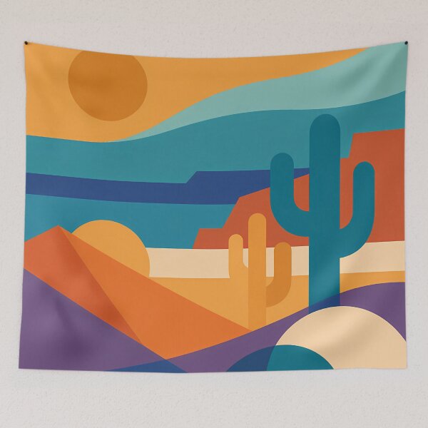 Item preview, Geometric Desert Cactus Landscape in Earth Tones designed and sold by InkSmithery.