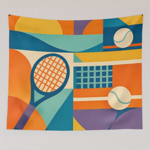 Item preview, Retro Tennis Racket and Court Lines Collage designed and sold by InkSmithery.