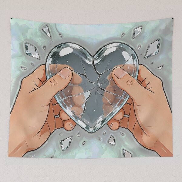 Item preview, Fragile Broken Glass Heart Surreal Aesthetic Illustration designed and sold by Hen-C-Art.