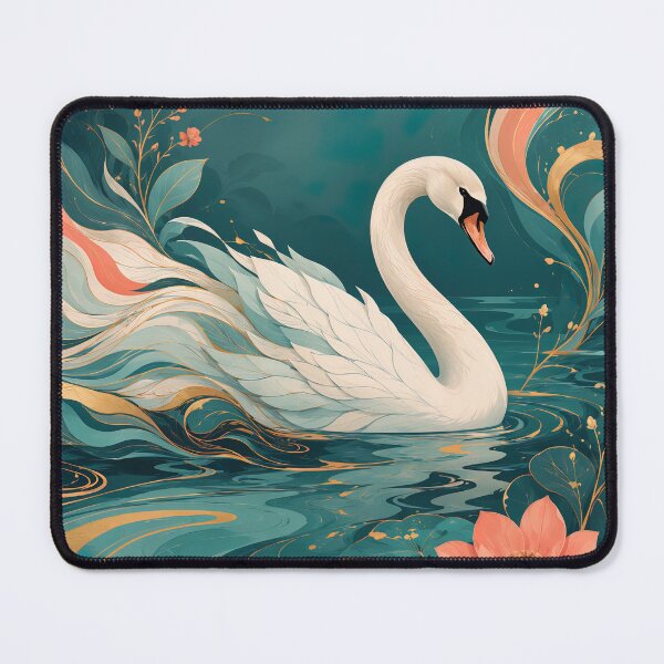 Item preview, Elegant Swan in Tropical Lagoon, Dreamy Botanical Fantasy Art designed and sold by ms_illustration.