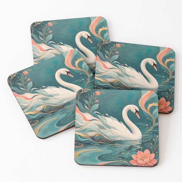 Item preview, Elegant Swan in Tropical Lagoon, Dreamy Botanical Fantasy Art designed and sold by ms_illustration.