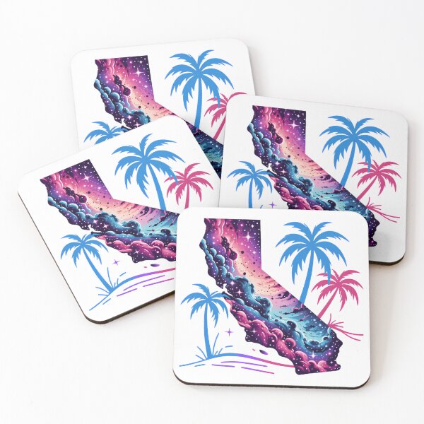 Item preview, California Cosmic Paradise Neon Palm Trees Galaxy State Design designed and sold by ArcticFoxStudio.