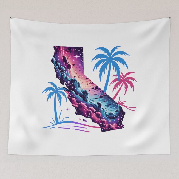 Item preview, California Cosmic Paradise Neon Palm Trees Galaxy State Design designed and sold by ArcticFoxStudio.